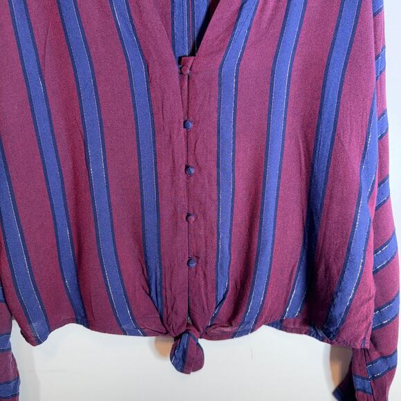 Rails Sloane Janeiro Stripe Button Down Tie Top Women’s Medium Burgundy Navy - Picture 8 of 14